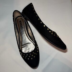 BONGO Kirsten Suede Gold Studded Black Flats Size 7.5